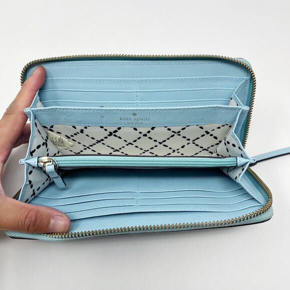 Kate Spade Grace Blue Newbury Lane Neda Wallet Leather Zip Around Gold Hardware - Picture 8 of 14